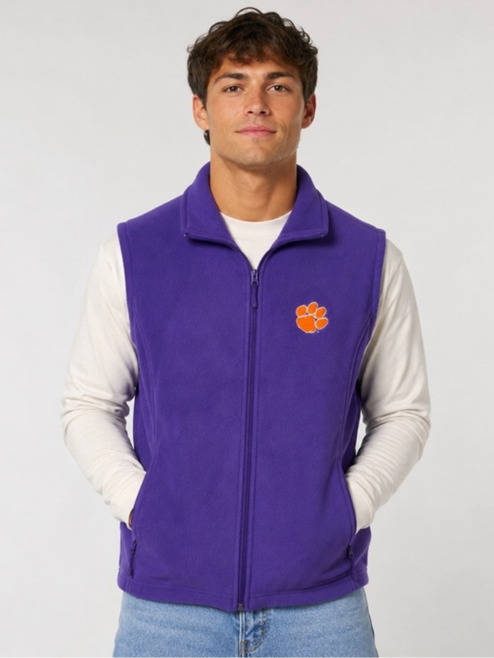 Columbia Clemson Tigers Purple Fleece Full Zip Vest XL